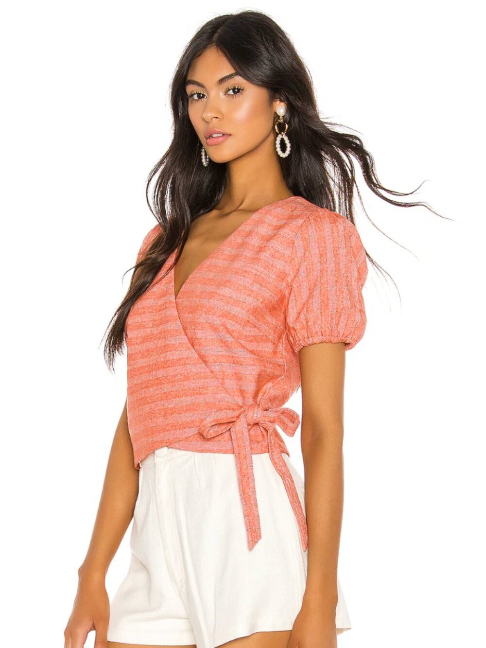 Revolve Line & Dot | Zoe Linen-Blend Wrap Top in Orange